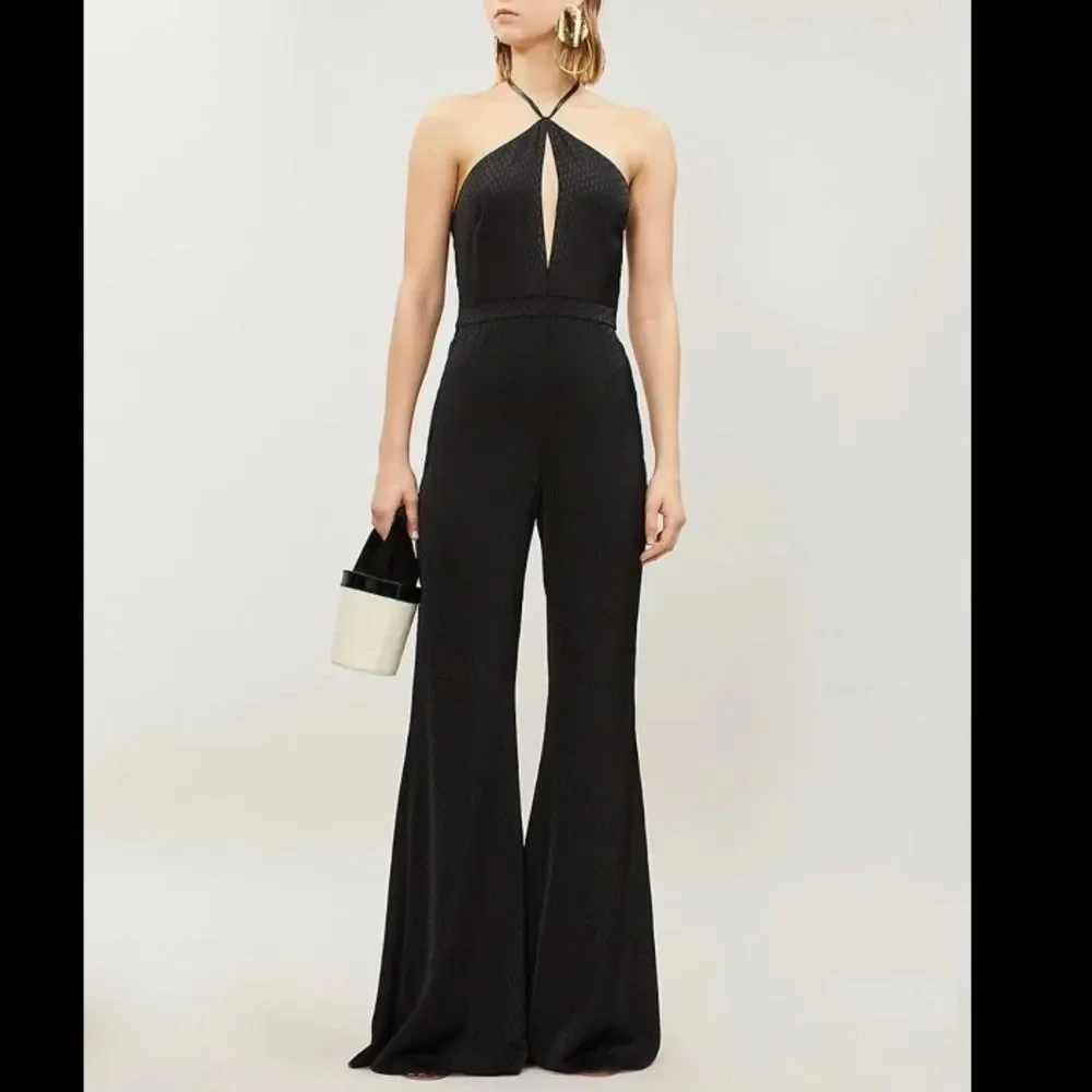 ALEXIS Naila halterneck wide-leg crepe jumpsuit LARGE $524
